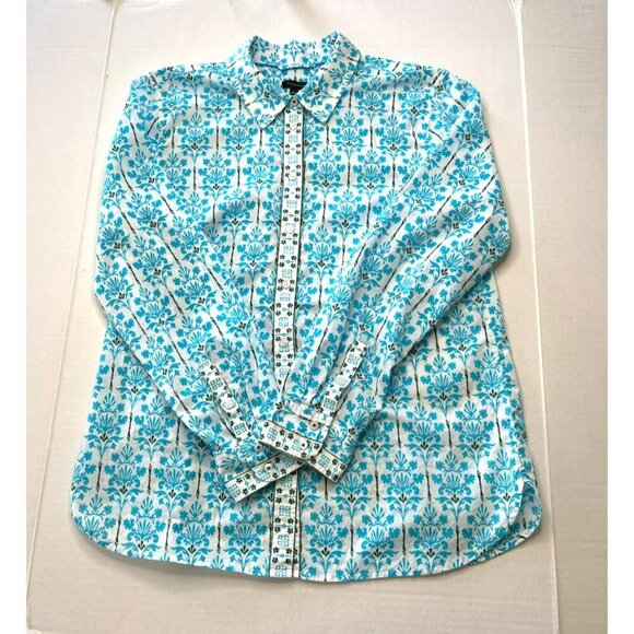 Talbots Button Up Shirt sz L Long Sleeve Cotton Floral Career Office Mature - Picture 5 of 10